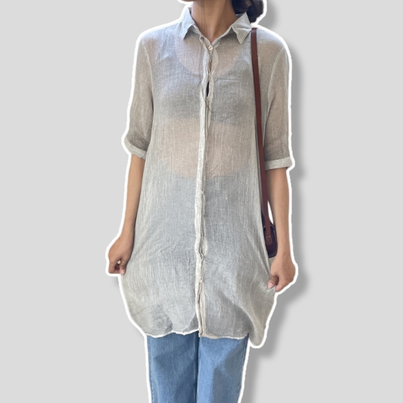 Milano Tops - Grey Button up Linen Shirt